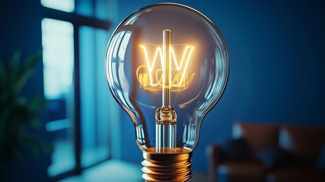 business concept with glowing light bulbs and blue accent colors