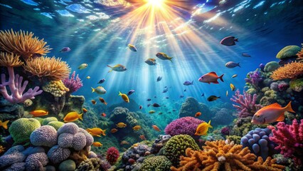 Obraz premium Vibrant Underwater Scene with Coral Reefs and Colorful Fish