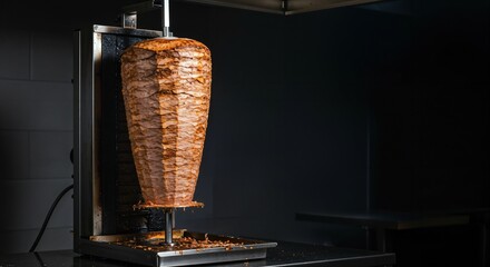 Turkish Doner Kebap on a grill stand, close-up shot