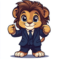 cartoon lion in business suit with confident expression