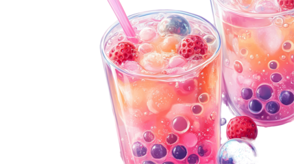 Refreshing Pink Bubble Tea Summer Drink Beverage ice art isolated on transparent background