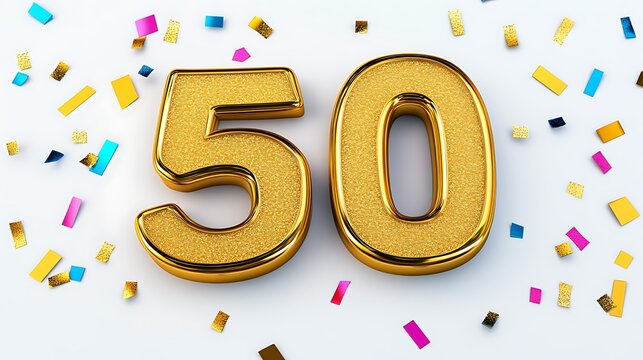 Golden 50th Anniversary Celebration with Confetti