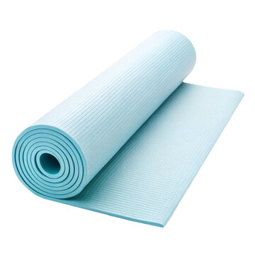 Light blue yoga mat partially rolled, textured surface. fitness, exercise, yoga, wellness