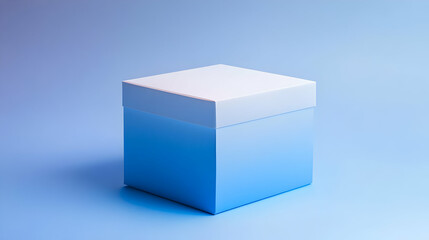 Fototapeta premium A minimalist blue gradient box on a soft blue background, perfect for product packaging or branding designs.
