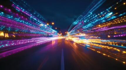 Fototapeta premium Night City Lights Speeding Through Urban Streets