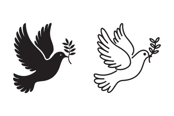 Simple Black and White Dove of Peace Silhouette. Pigeon silhouette vector illustration