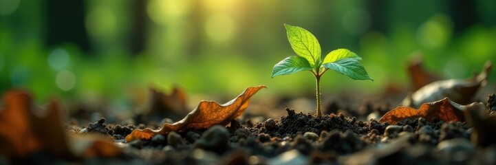 Bunchberry plant growing through decaying leaves, plants, leaves