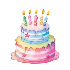 watercolors Cute birthday cake party illustration 