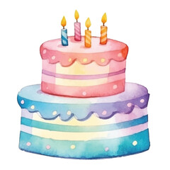 watercolors Cute birthday cake party illustration 