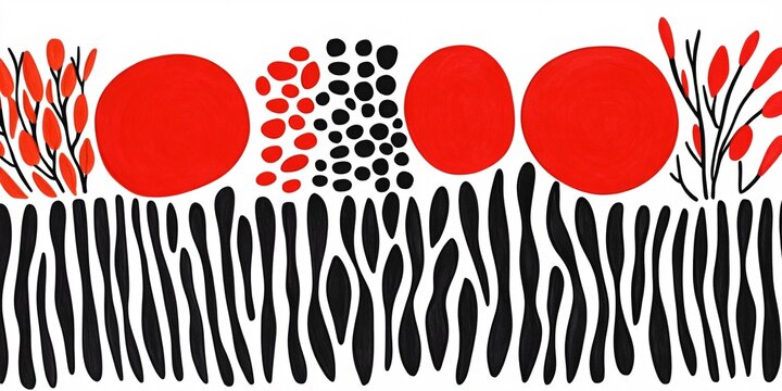 vibrant abstract art with red circles and black stripes