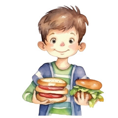 watercolors Cute boy in sandwich cartoon illustration