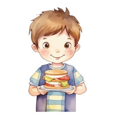 watercolors Cute boy in sandwich cartoon illustration
