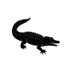 Crocodile Silhouette Vector Art Illustration and Minimalist Crocodile Black Color Design
