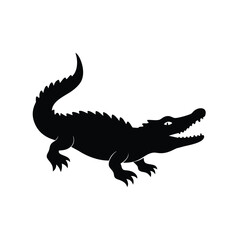 Crocodile Silhouette Vector Art Illustration and Minimalist Crocodile Black Color Design