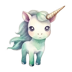 watercolors Cute unicorn holding gift box illustration