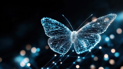 A Beautiful Digital Butterfly with Shimmering Particles Against a Dark Background, Representing Transformation and the Wonders of Nature