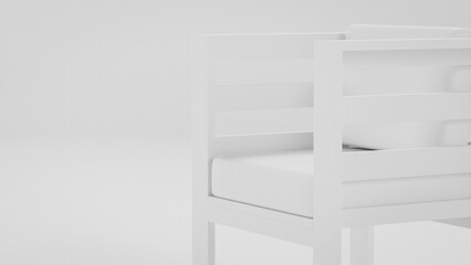 Teak wood chairs couch and table in a room. The chairs are wooden and have a simple design. The couch is also made of wood and has a comfortable look. The room has a minimalist premium photo 3d render