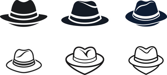 Hat Silhouette Icon Set – Stylish Headwear Vector Illustration ,Hat Silhouette Icon Set Illustration, Father's Day Elements Silhouette Vector Icon Illustration Set.