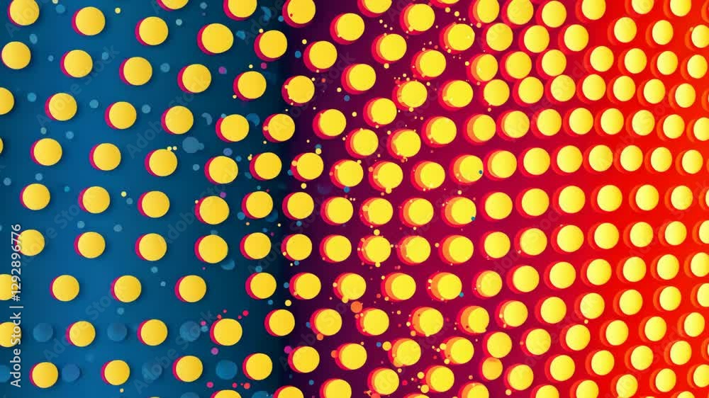 Poster a colorful pattern of dots with a blue background. the dots are in various colors including yellow, 