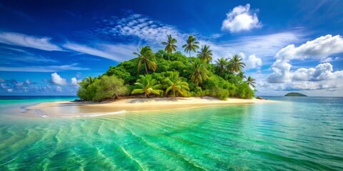 Tropical Island Paradise with Palm Trees and Clear Blue Waters