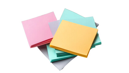 bundle of pieces of blank sticky note paper isolated on transparent background