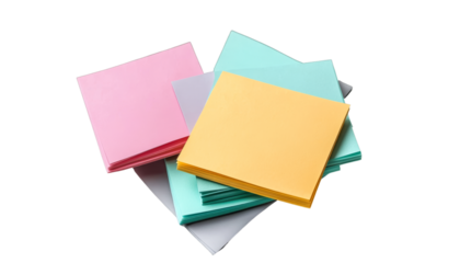 bundle of pieces of blank sticky note paper isolated on transparent background