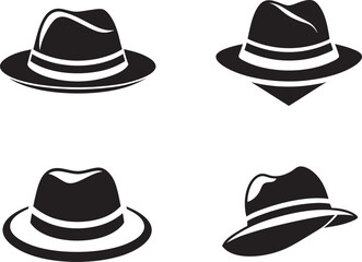 Hat Silhouette Icon Set – Stylish Headwear Vector Illustration ,Hat Silhouette Icon Set Illustration, Father's Day Elements Silhouette Vector Icon Illustration Set.