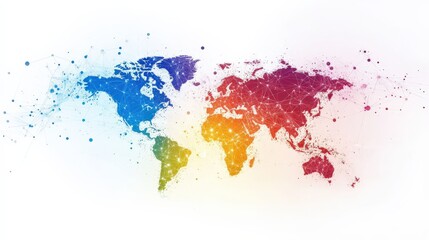 Vibrant and Colorful Watercolor World Map Art in Splashes of Blue, Green, Yellow, Orange, and Red, Ideal for Travel Enthusiasts and Globetrotting Decor