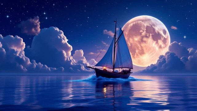 Mysterious night sky with full moon. Concept of a spooky theme and mystery. Dramatic clouds in the moonlight from full moon. natural sky video