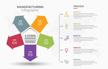 Visual data presentation. Cycle diagram with 5 options. Pie Chart Circle infographic template with 5 steps, options, parts, segments. Business concept. Marketing infographic vector illustration.