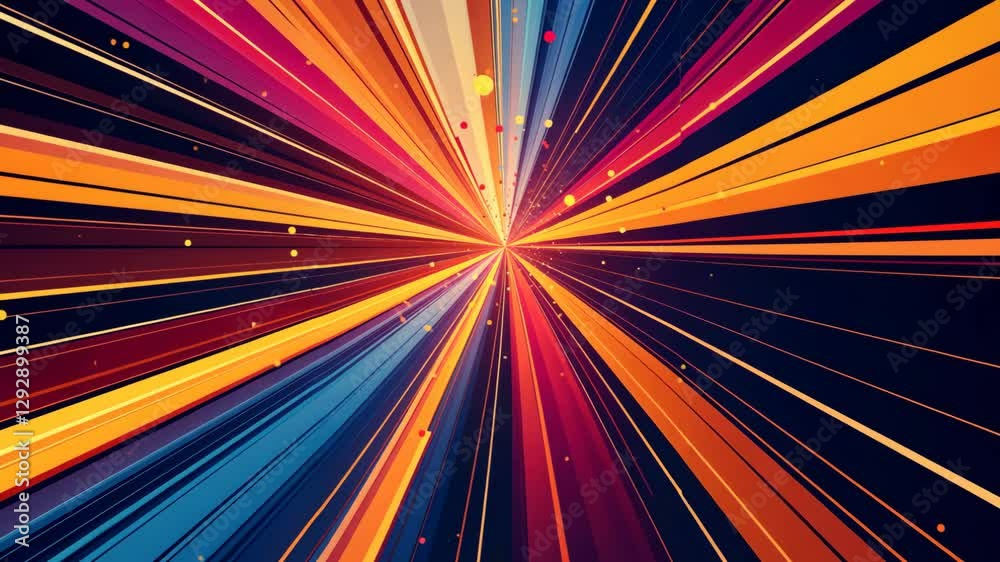 Poster a colorful light with a blue and red stripe. the light is surrounded by a lot of dots