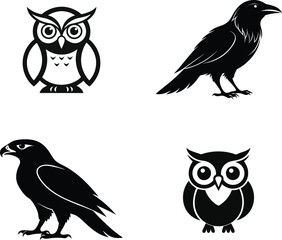 Bird Silhouette Vector Icon Collection Bundle Set – Black Wildlife Clipart,Kiwi Bird,dove Bird vector illustration.