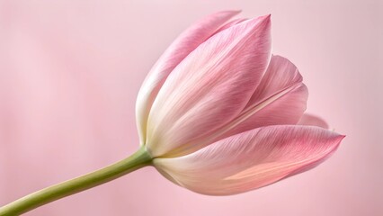 Fototapeta premium Serene Tulip Bud: Delicate pink tulip bud stands gracefully, its petals softly lit. Evoking a sense of tranquility, this close-up captures the purity of nature.