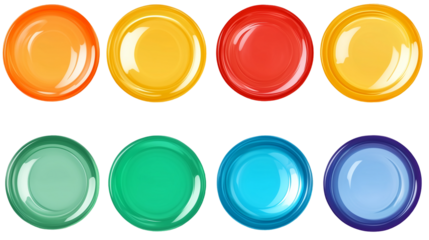 Colorful Glossy Plates Design Set Vector red art blue teal isolated on transparent background