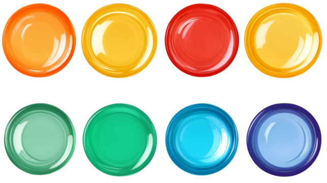 Colorful Glossy Plates Design Set Vector red art blue teal isolated on transparent background - Powered by Adobe