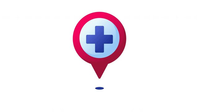 Hospital location icon with red and blue medical pin. Suitable for healthcare websites, apps, and maps for showing hospital locations
