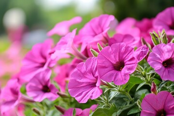 Fototapeta premium Pink petunia blooms in the garden