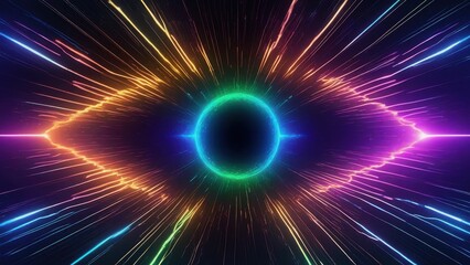 Obraz premium Dynamic abstract eye design with colorful light rays digital art vivid environment futuristic viewpoint