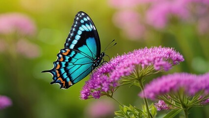 Obraz premium Colorful butterfly on vibrant flowers natural garden macro photography serene environment close-up view beauty of nature