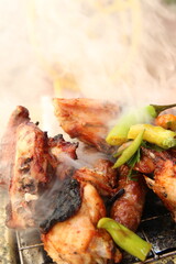 Grilled Arabic-style chicken and beef served hot in a Cairo restaurant, Egypt
