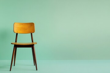A Vintage Wooden Chair Situated Against A Green Wall