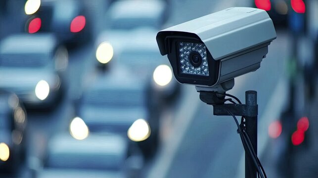 Security CCTV camera recording events of the cars on road