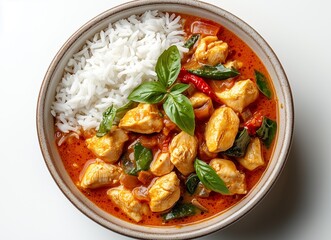Delicious Chicken Red Curry with Steamed Rice a flavorful Thai dish