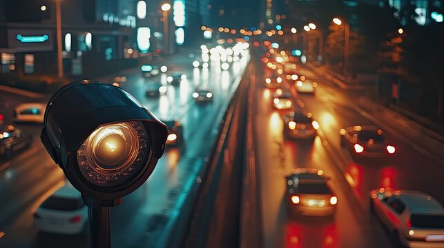 Security CCTV camera recording events of the cars on road