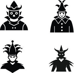  Fasching Silhouette Icon - Carnival Festival Vector Clipart,Superhero Face mask Set,Hero Pose Fantasy Icon Set.