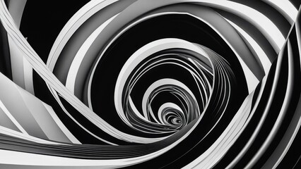 Obraz premium Dynamic spiral motion abstract design digital art black and white close-up visual depth
