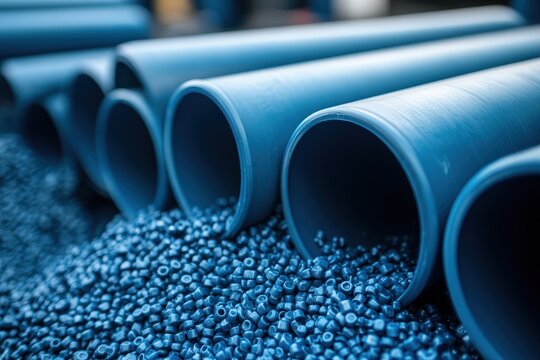 Raw materials for blue PVC pipe production blue pipe plastic pellets industrial resin chemical granules thermoplastic and petrochemical extrusions