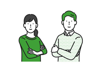 腕を組む私服の男女