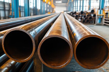 Recently poured hot cast iron pipes at the foundry Production of pipes for water gas or oil