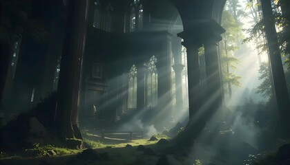 Obraz premium Sunbeams Pierce Forgotten Cathedral